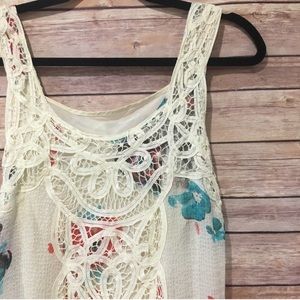 Free People Cream Lace Maxi Dress with Blue and Red Accents